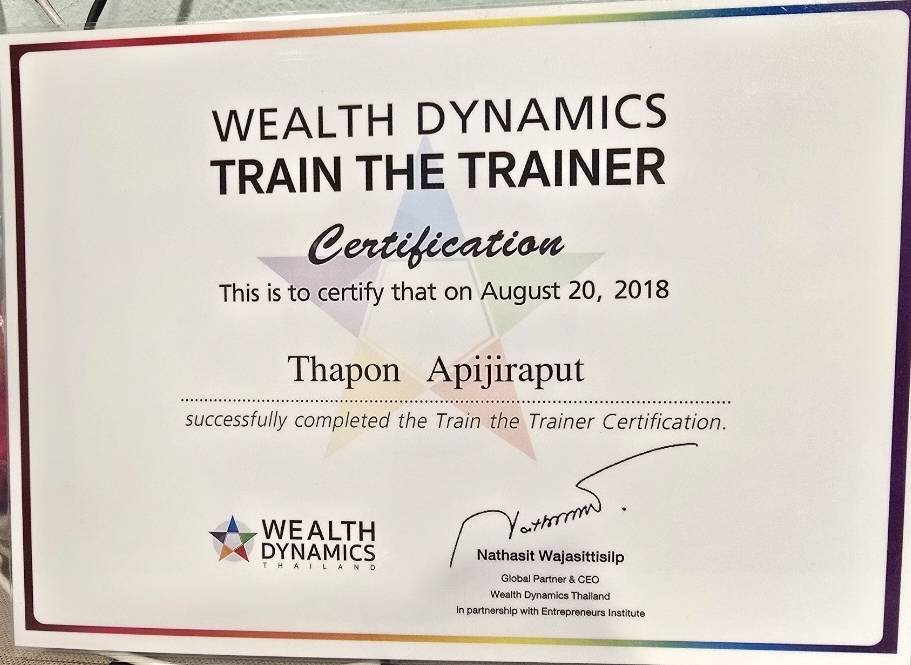 ใบรับรองหลักสูตรอบรมองค์กร train the trainer โดย pitching for life